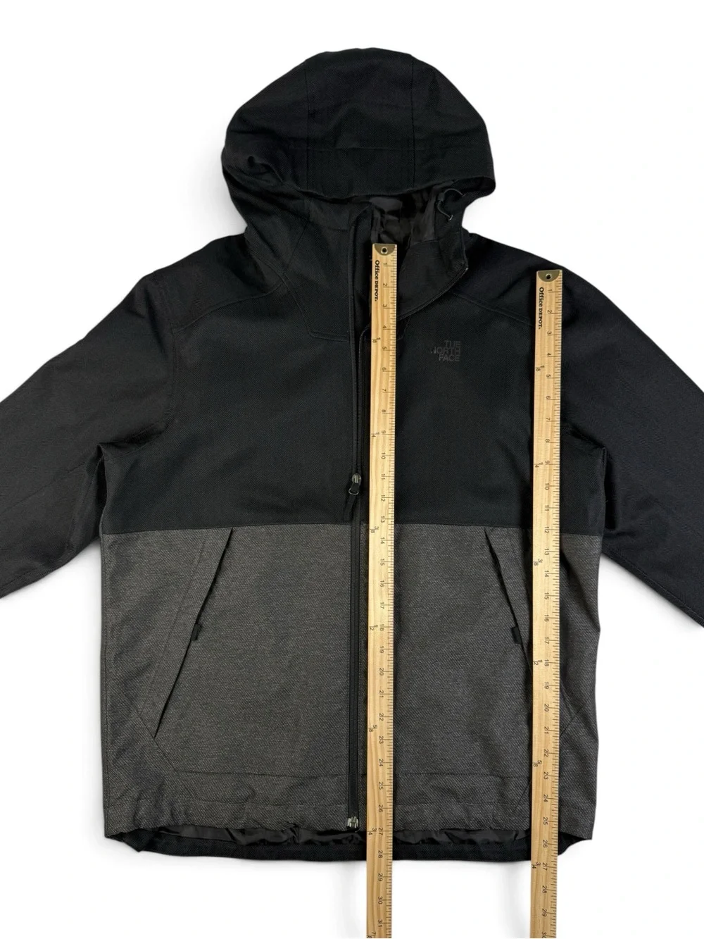 The North Face Herringbone Hooded Jacket Black Gray Fully Lined